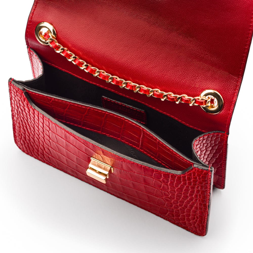 Mini chain bag, red croc, inside view