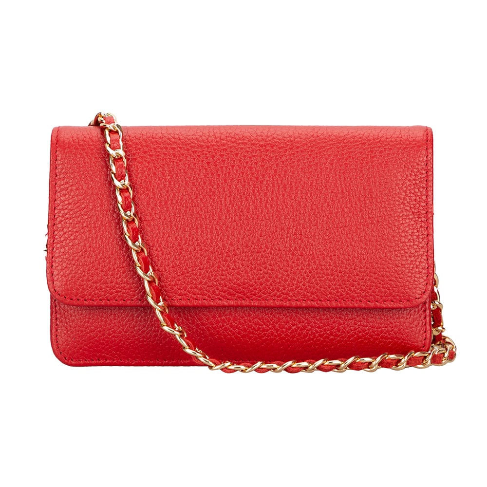 Small leather chain bag, red, front