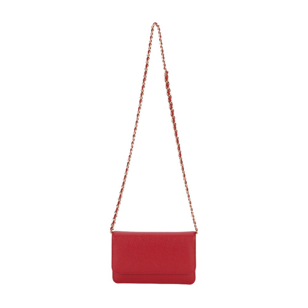 Small leather chain bag, red, chain strap