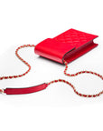 Leather phone bag, red, with chain strap