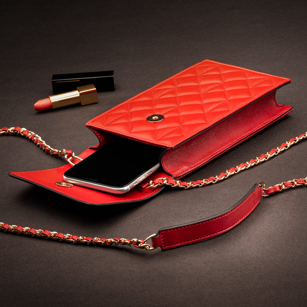 Leather phone bag, red, lifestyle