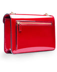 Small leather envelope chain bag, red patent, back view