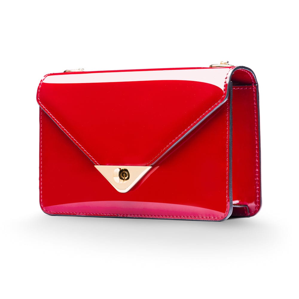 Small leather envelope chain bag, red patent