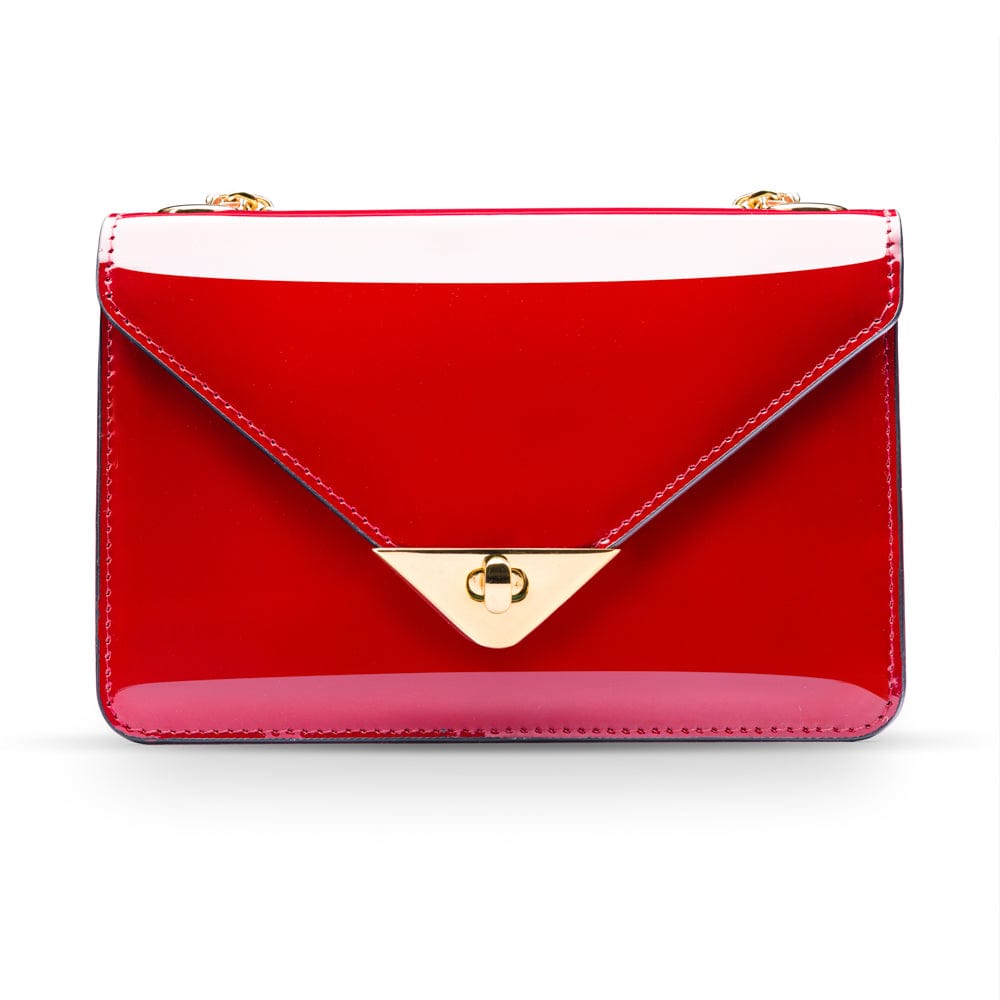 Small leather envelope chain bag, red patent, front