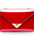 Small leather envelope chain bag, red patent, front