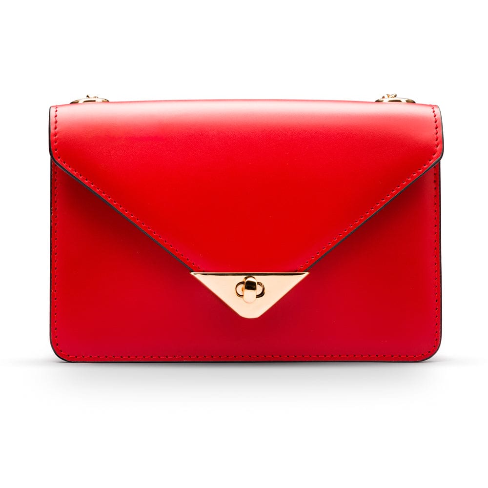 Small leather envelope chain bag, red, front view