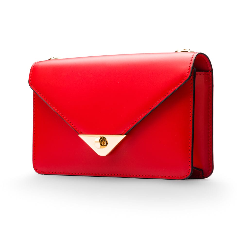 Small leather envelope chain bag, red, front