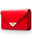 Small leather envelope chain bag, red, front