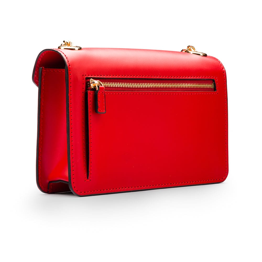 Small leather envelope chain bag, red, back view