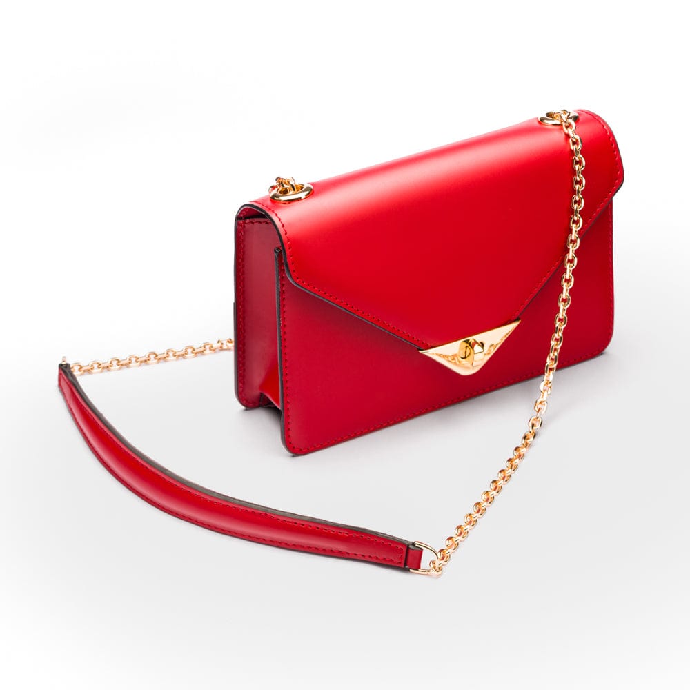 Small leather envelope chain bag, red, side view