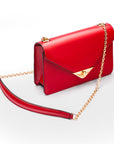 Small leather envelope chain bag, red, side view