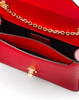 Small leather envelope chain bag, red, inside view