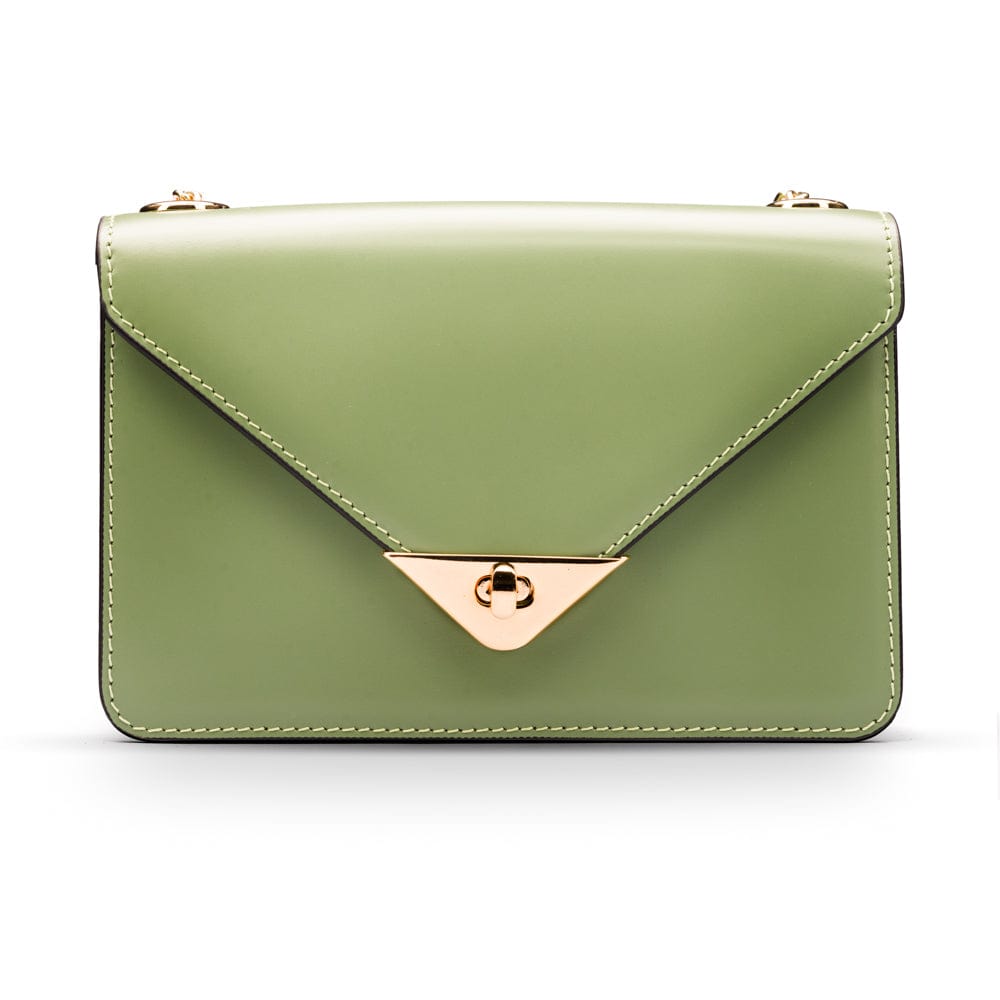Small leather envelope chain bag, sage green, front