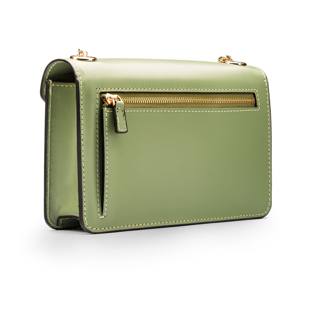 Small leather envelope chain bag, sage green, back view