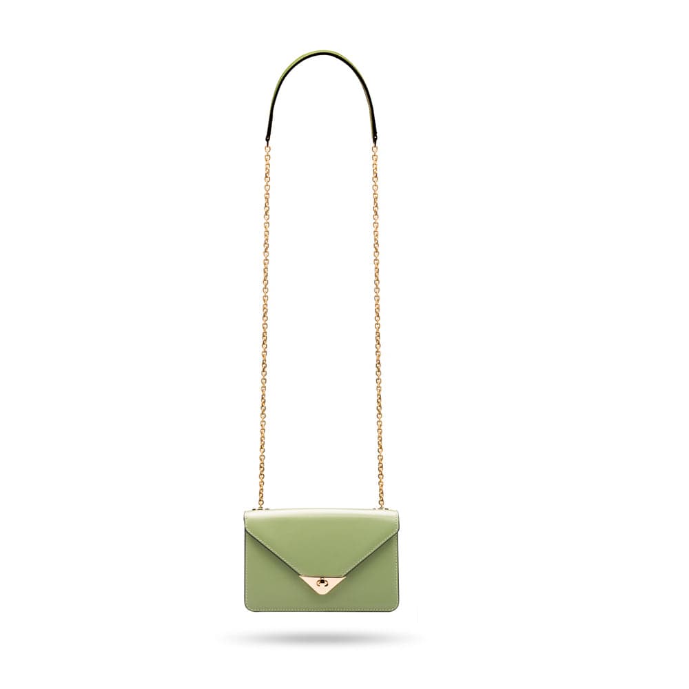 Small leather envelope chain bag, sage green, shoulder strap