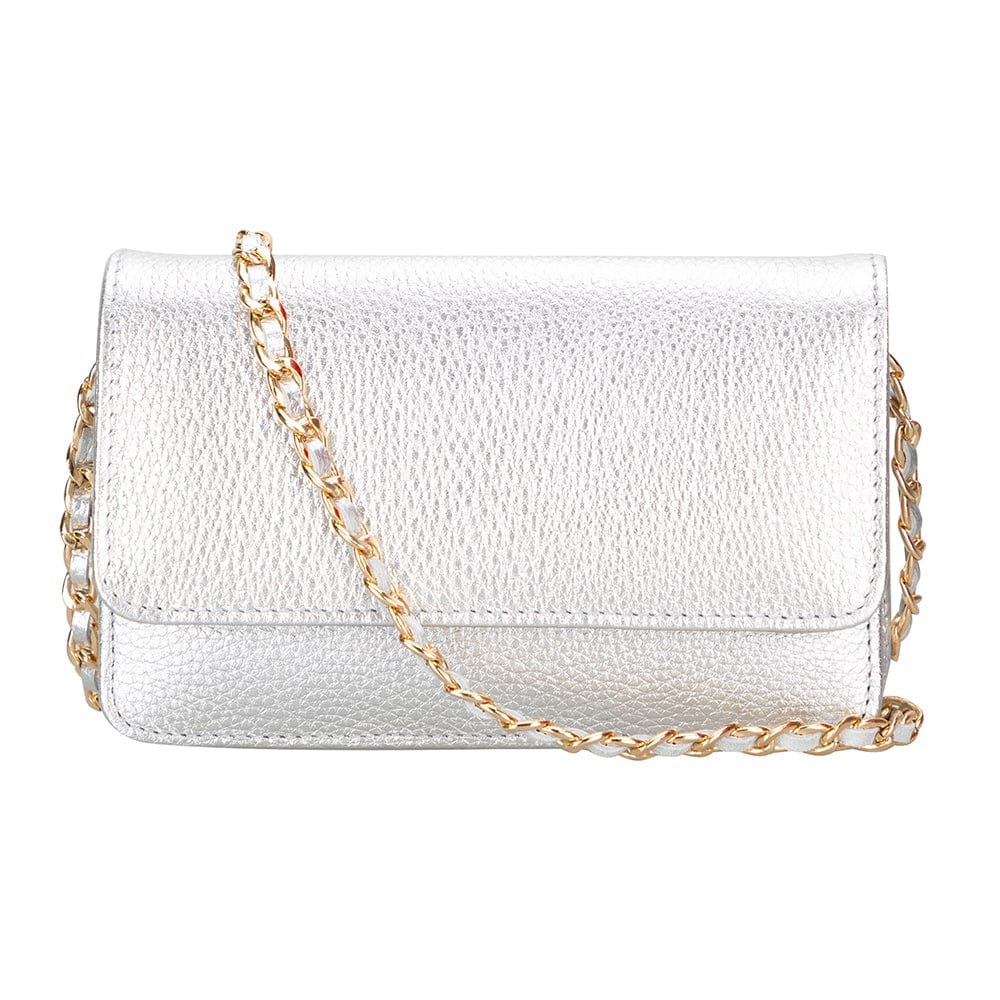 Small leather chain bag, silver, front