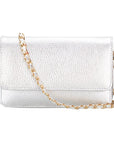 Small leather chain bag, silver, front