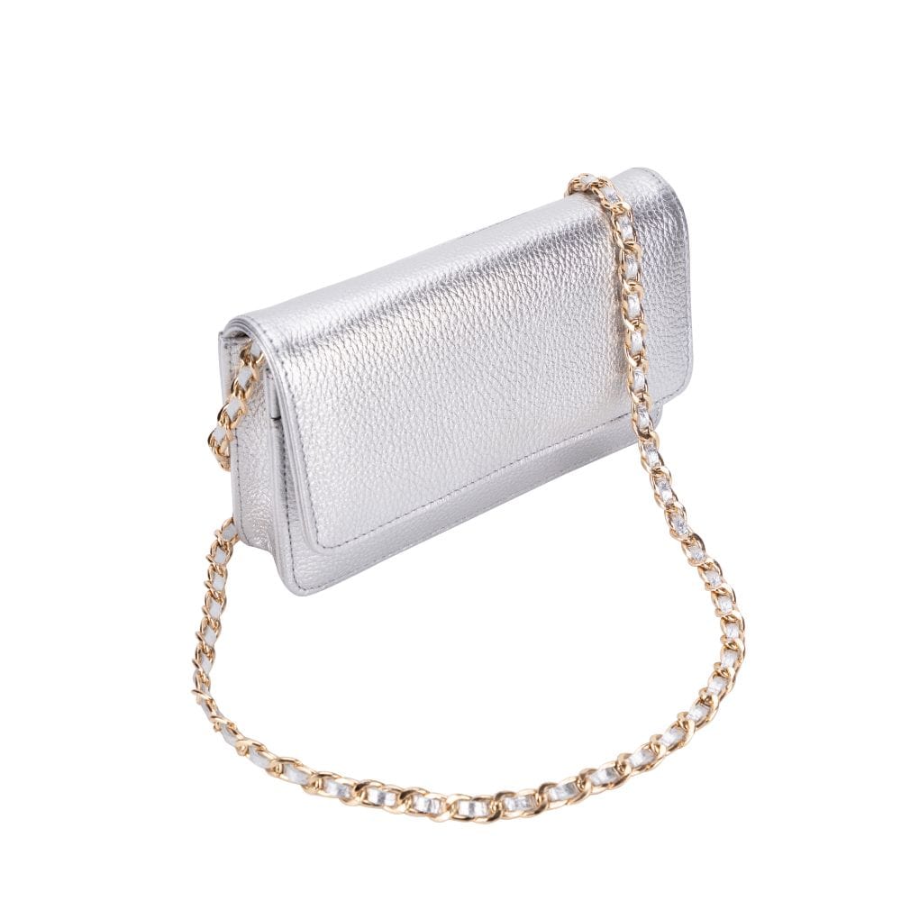 Small leather chain bag, silver, side