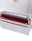 Small leather chain bag, silver, open