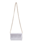 Small leather chain bag, silver, chain strap