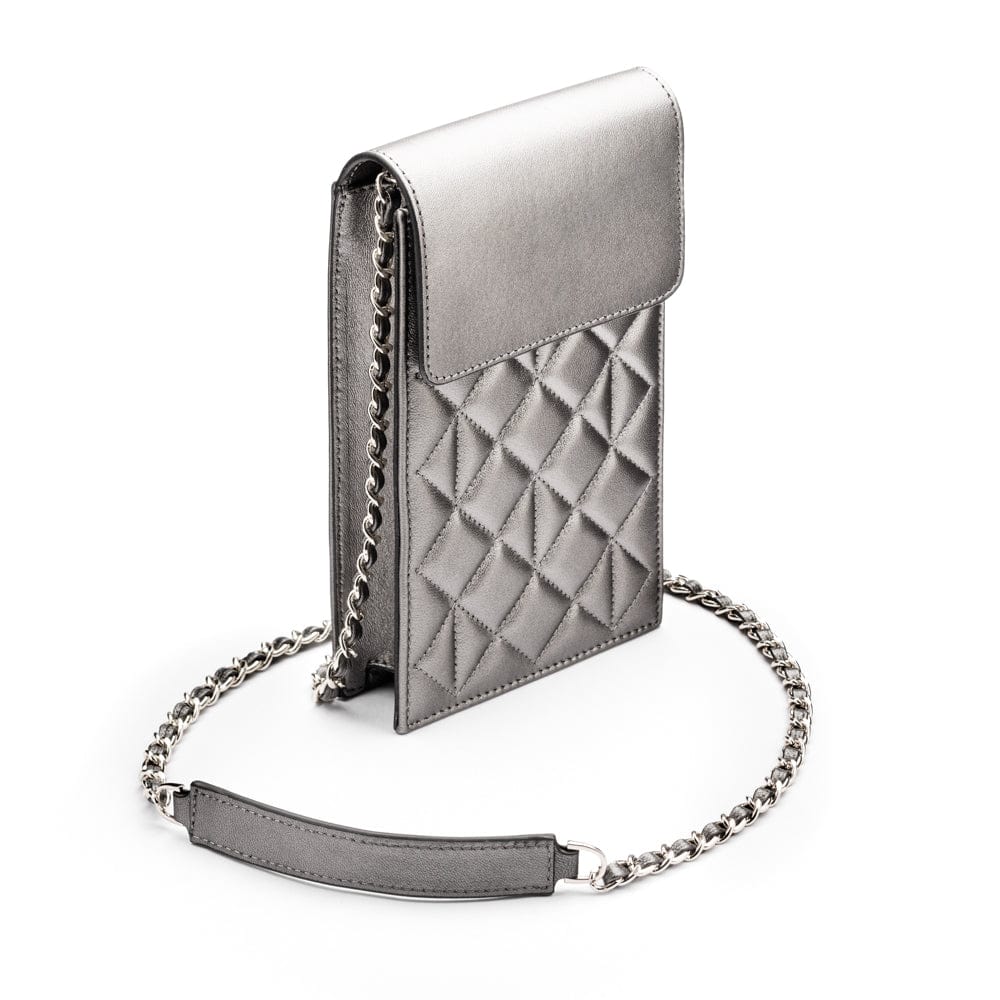 Leather phone bag, silver, side
