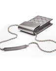 Leather phone bag, silver, with chain strap