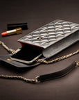 Leather phone bag, silver, lifestyle