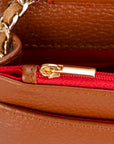 Small leather chain bag, tan, close up