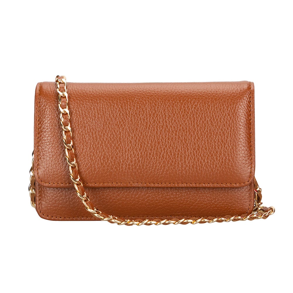 Small leather chain bag, tan, front