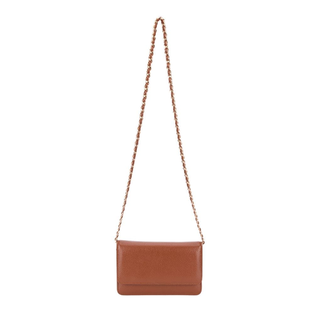 Small leather chain bag, tan, long strap