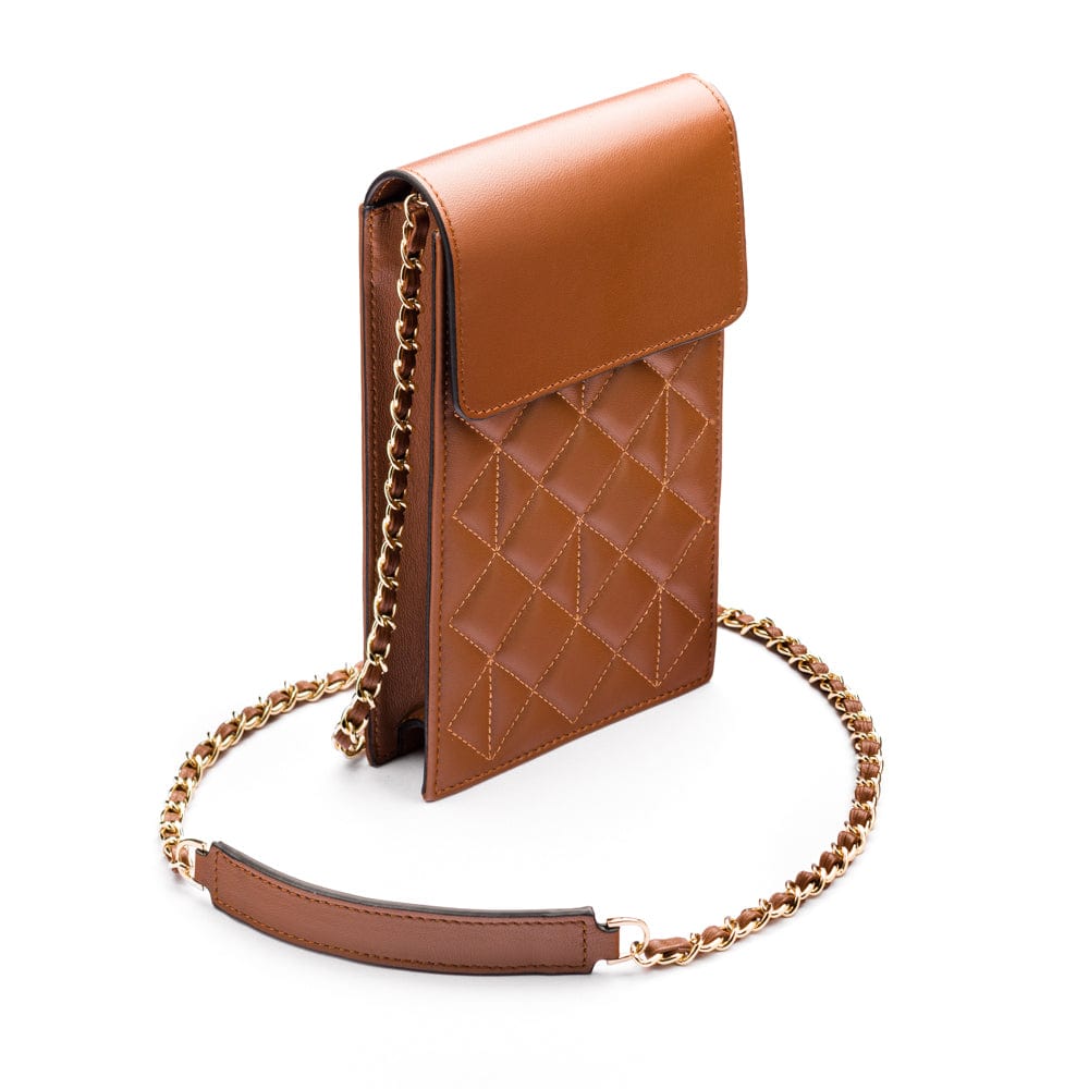 Leather phone bag, tan, side