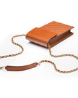 Leather phone bag, tan, with chain strap