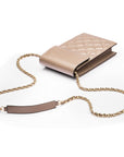 Leather phone bag, taupe, with chain strap