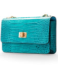 Mini chain bag, turquoise croc, side