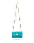 Mini chain bag, turquoise croc, long chain strap