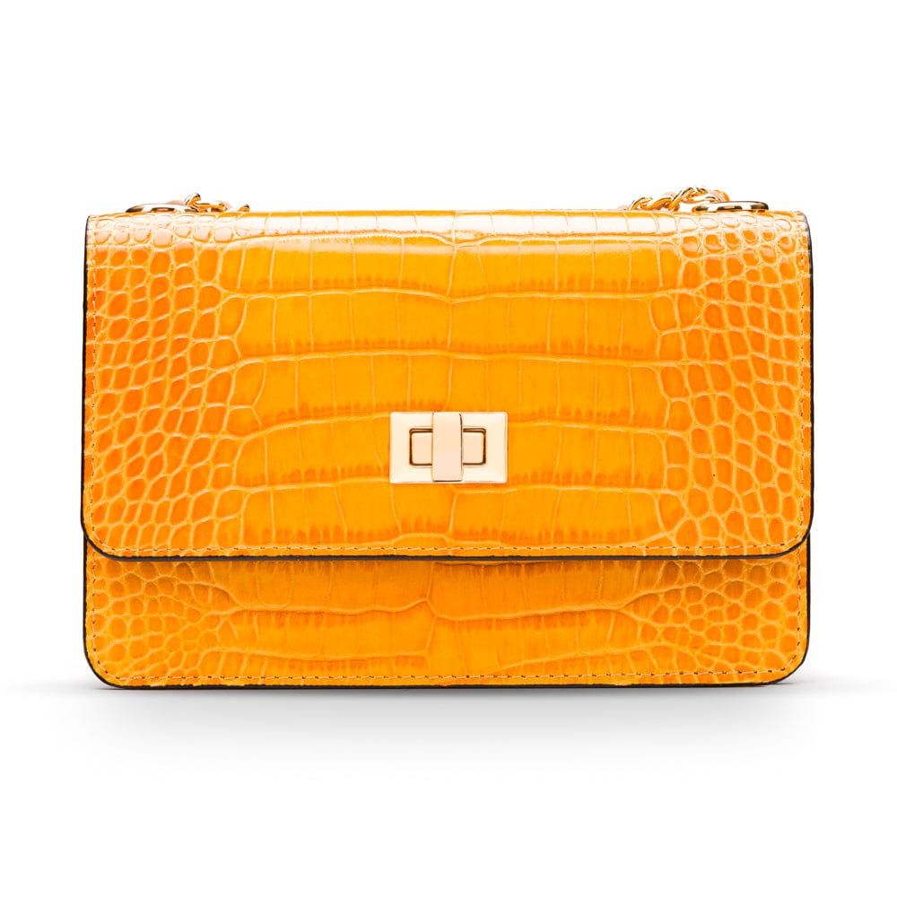 Mini chain bag, yellow croc, front view