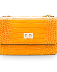 Mini chain bag, yellow croc, front view