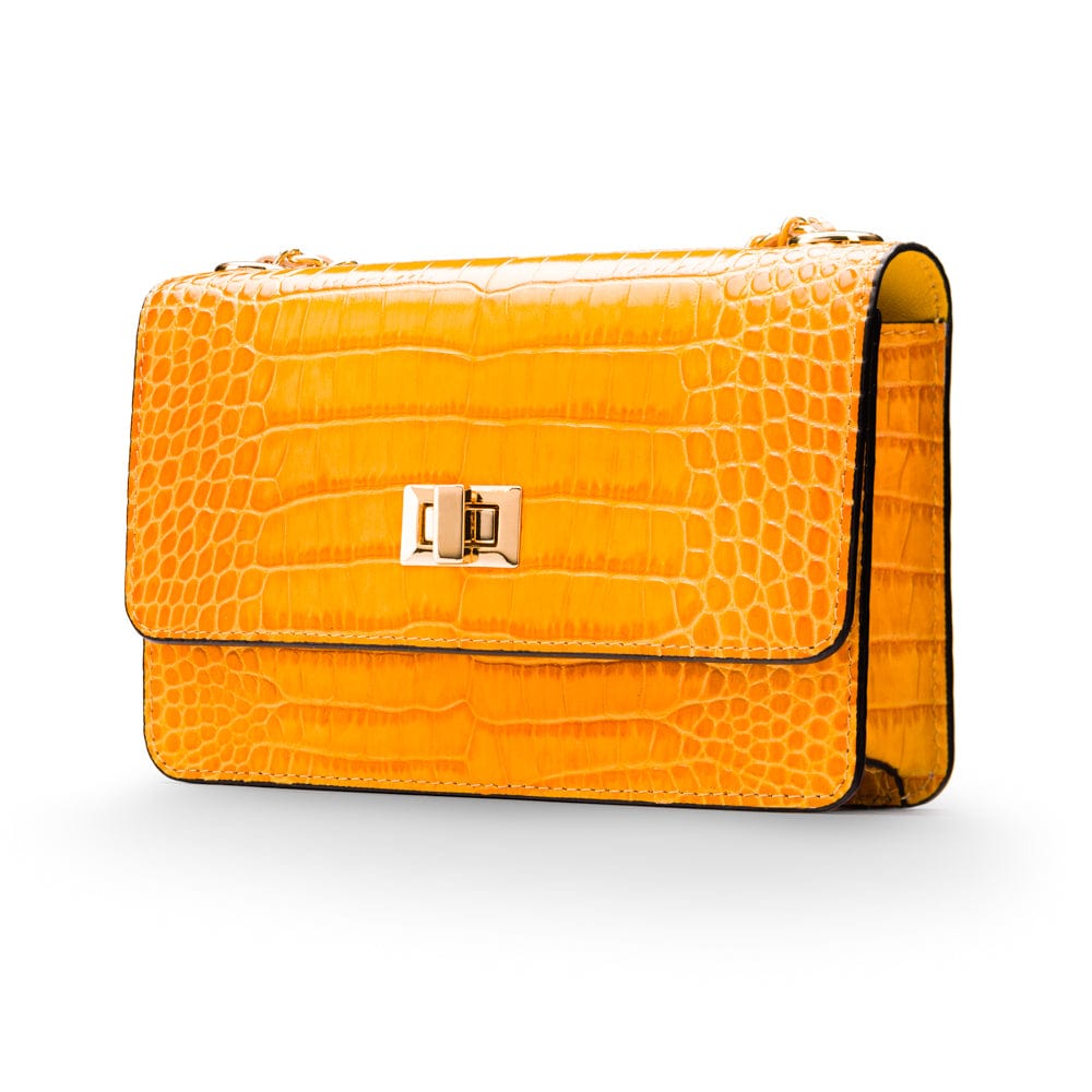 Mini chain bag, yellow croc, side