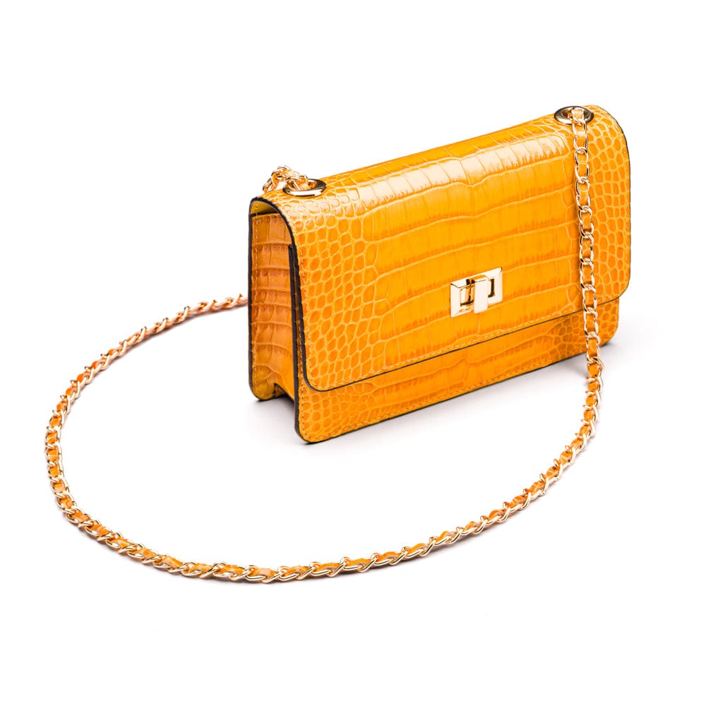 Mini chain bag, yellow croc, side view