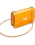 Mini chain bag, yellow croc, side view