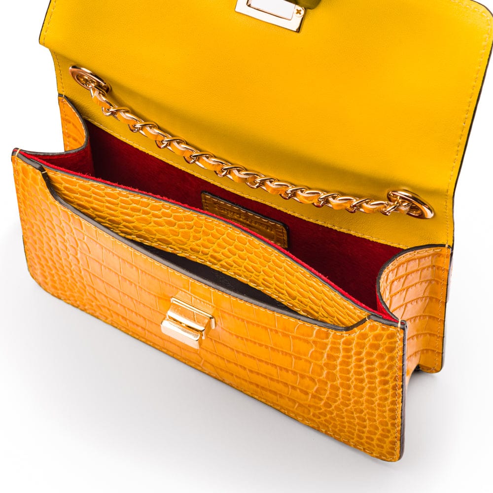 Mini chain bag, yellow croc, inside view