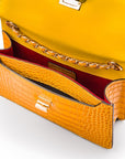 Mini chain bag, yellow croc, inside view