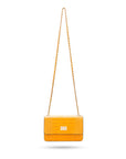 Mini chain bag, yellow croc, long shoulder strap