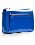 Small leather envelope chain bag, cobalt patent, back