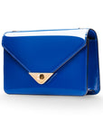 Small leather envelope chain bag, cobalt patent