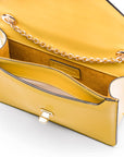 Small leather envelope chain bag, yellow patent, inside