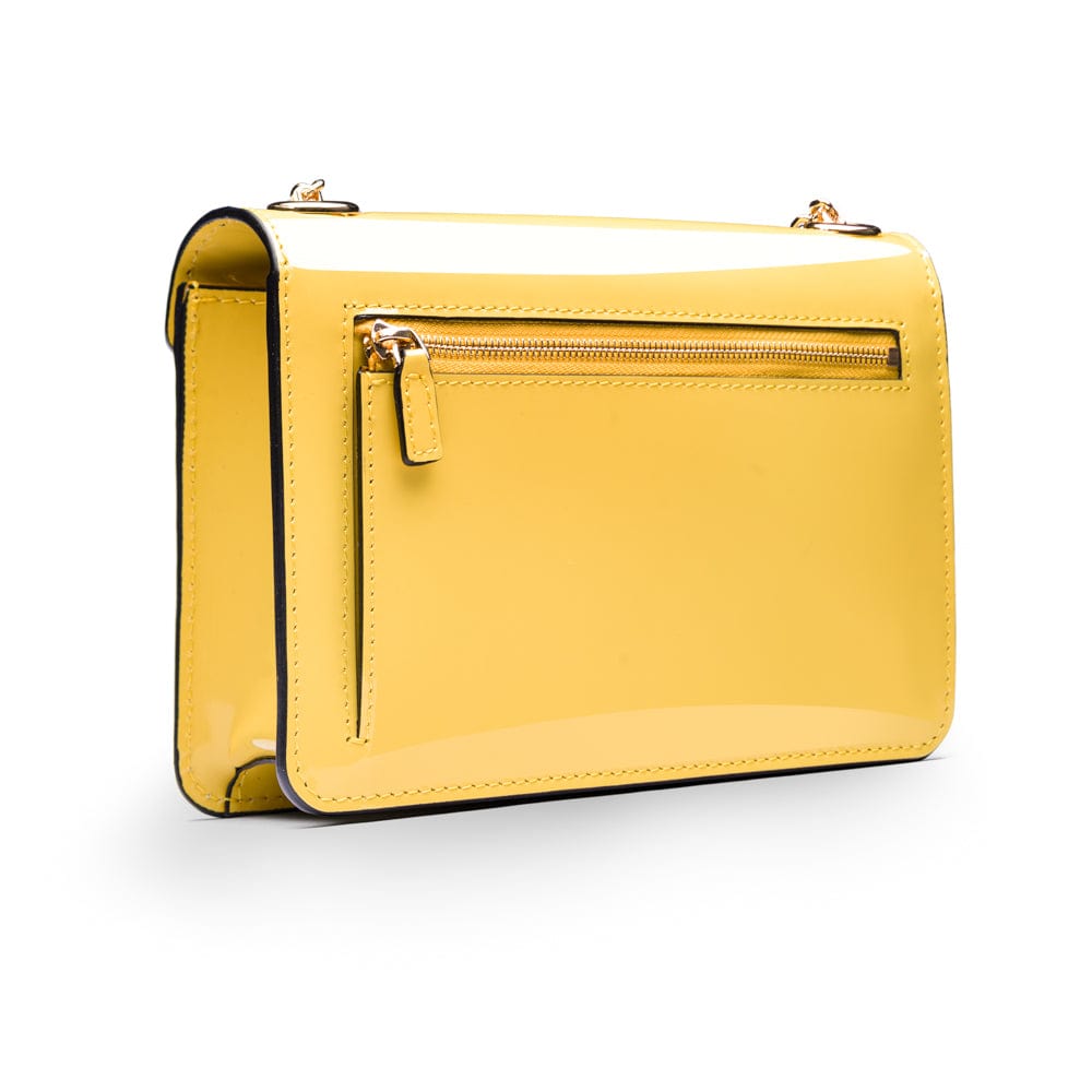 Small leather envelope chain bag, yellow patent, back