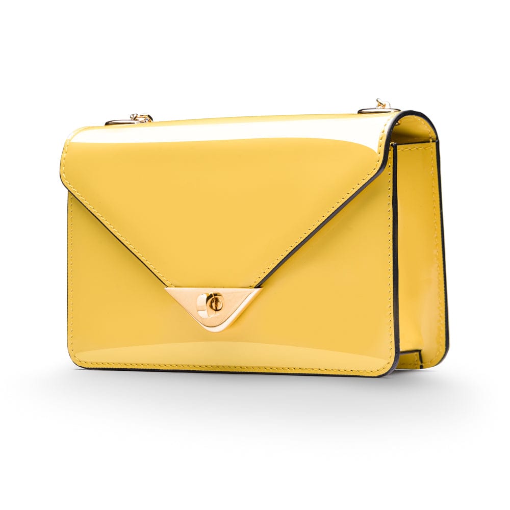 Small leather envelope chain bag, yellow patent