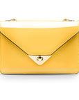 Small leather envelope chain bag, yellow patent, front