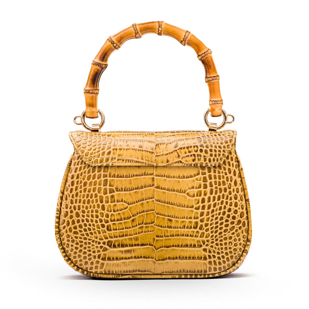 Bamboo handle bag, antique green croc, back view